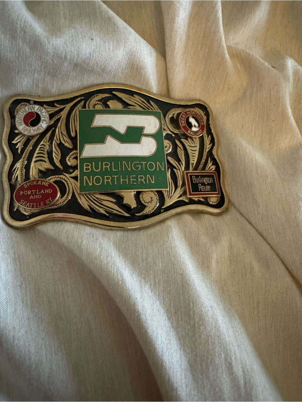 Burlington Northern Vintage Belt Buckle - Green & Gold Accent